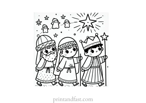 Christmas coloring page wise men following star