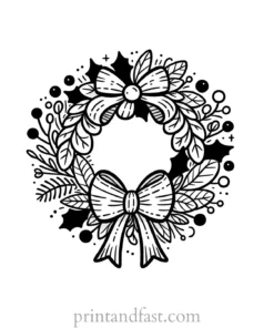 Christmas coloring page wreath bow