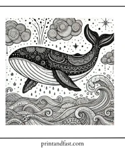 Detailed whale coloring page 1