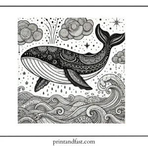 Detailed whale coloring page 1