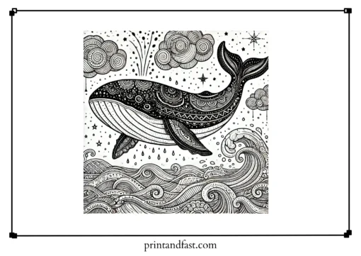 Detailed whale coloring page 1