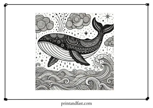 Detailed whale coloring page 1