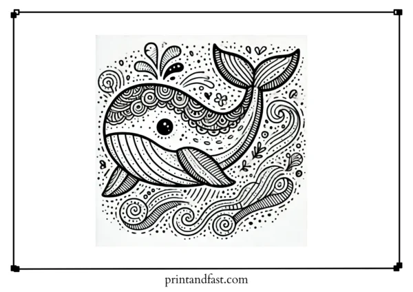 Doodle whale coloring page 3