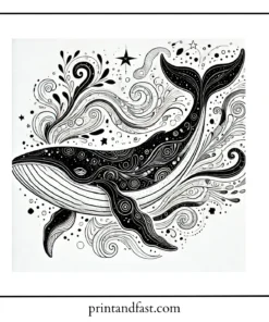 Fantasy whale coloring page 1