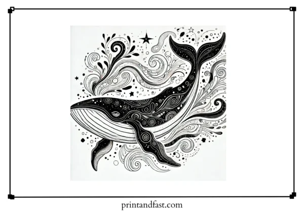 Fantasy whale coloring page