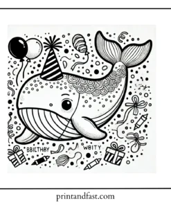 Festive whale coloring page 1