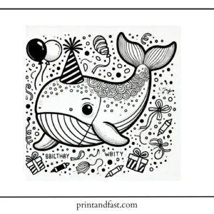 Festive whale coloring page 1