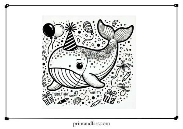 Festive whale coloring page 1