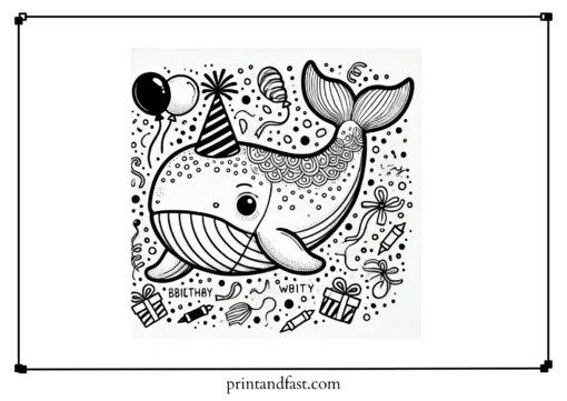 Festive whale coloring page