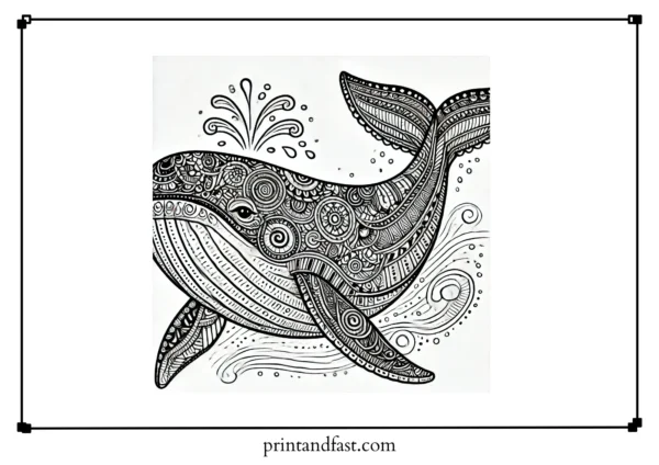 Intricate whale coloring page 1