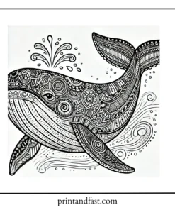 Intricate whale coloring page