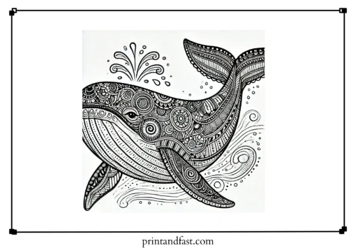 Intricate whale coloring page