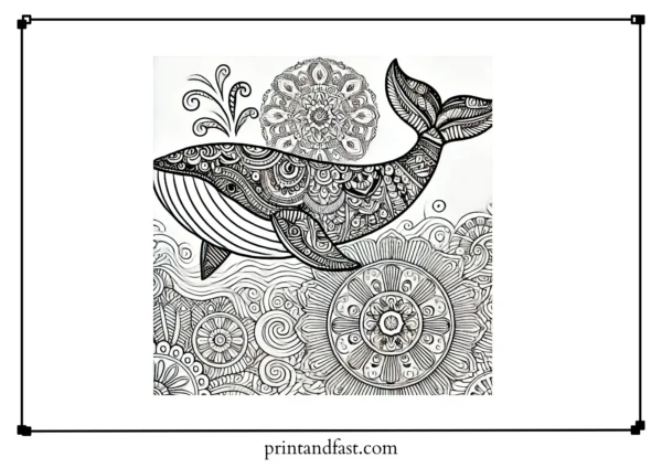 Mandalas whale coloring page 1