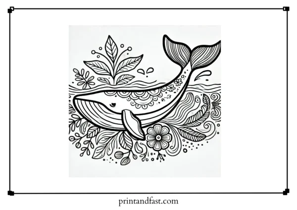 Mindful whale coloring page 2