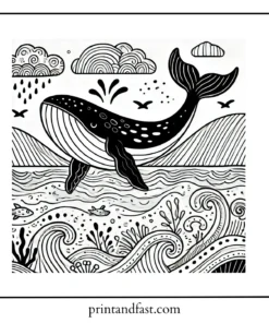 Ocean themed whale coloring page 1