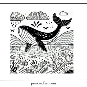 Ocean themed whale coloring page 1