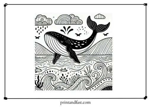 Ocean themed whale coloring page 1