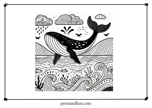 Ocean themed whale coloring page 2