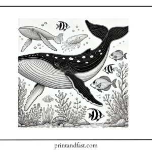 Realistic whale coloring page 1