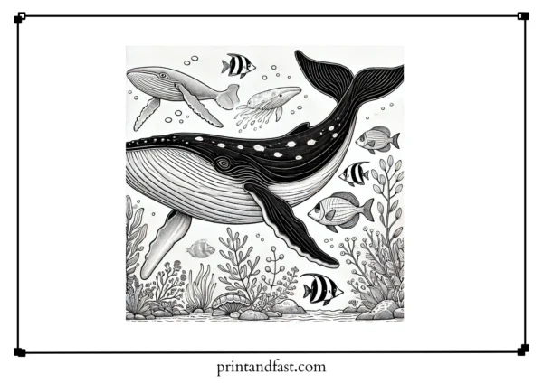 Realistic whale coloring page 1