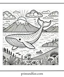 Scenic whale coloring page 1