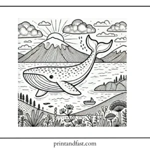 Scenic whale coloring page 1