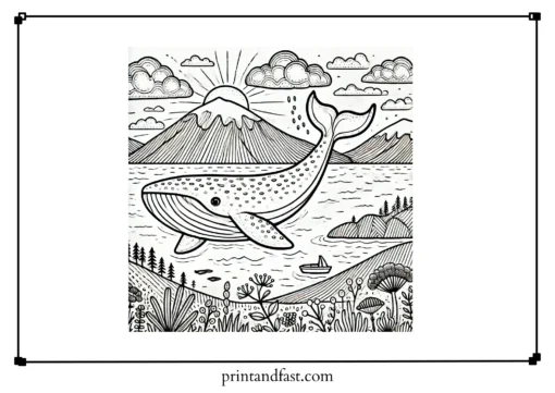 Scenic whale coloring page 1