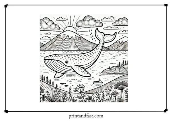 Scenic whale coloring page 3