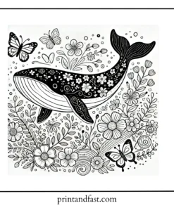 Spring whale coloring page 1