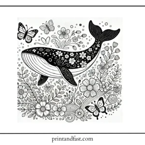 Spring whale coloring page 1