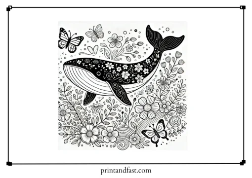 Spring whale coloring page 1