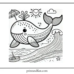 Summer whale coloring page 1