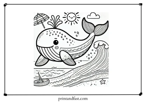 Summer whale coloring page 1