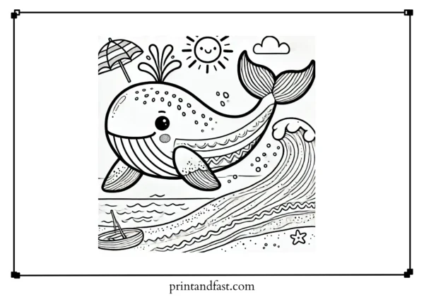 Summer whale coloring page 1