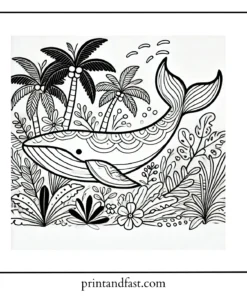 Tropical whale coloring page 1