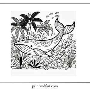 Tropical whale coloring page 1