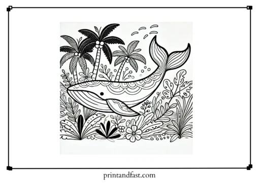 Tropical whale coloring page 1