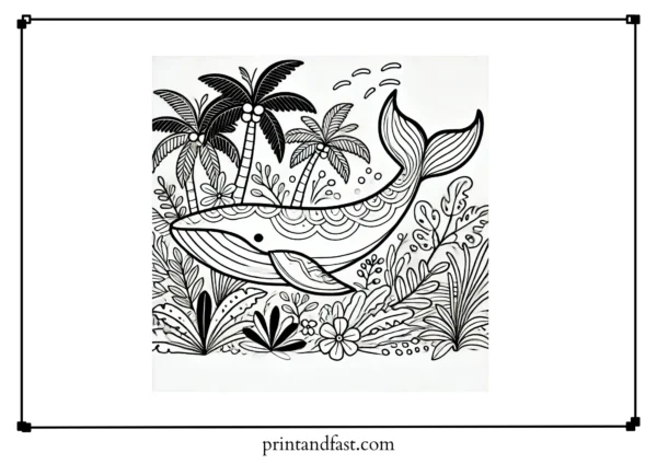 Tropical whale coloring page