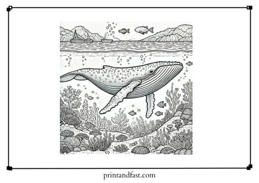 Underwater whale coloring page 1