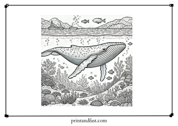 Underwater whale coloring page