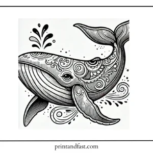 Vintage whale coloring page 1