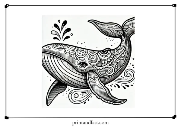 Vintage whale coloring page 1