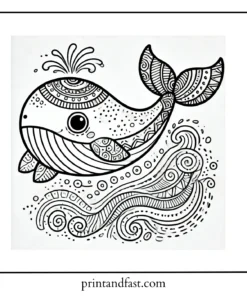 Whimsical whale coloring page 1