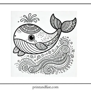 Whimsical whale coloring page 1