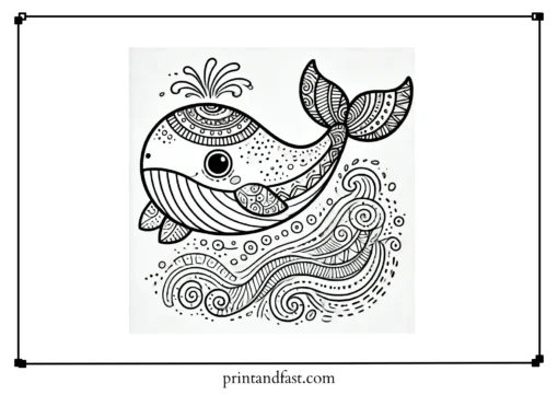 Whimsical whale coloring page 1