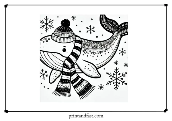 Winter whale coloring page 1