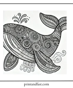 Zentangle whale coloring page 1