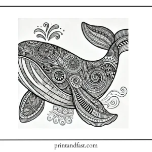 Zentangle whale coloring page 1