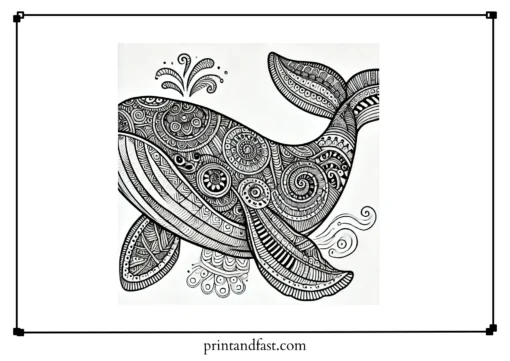 Zentangle whale coloring page 1