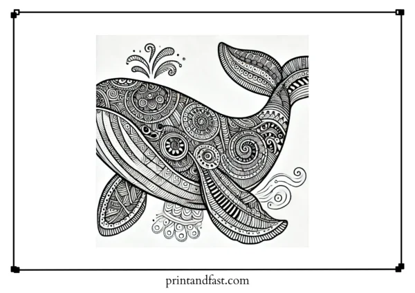 Zentangle whale coloring page 2